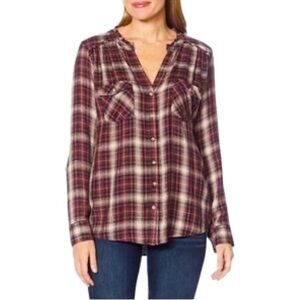 DEMOCRACY Long Sleeve Western Soft Shirt Plaid Ruffle Neck pockets Button Up 2X